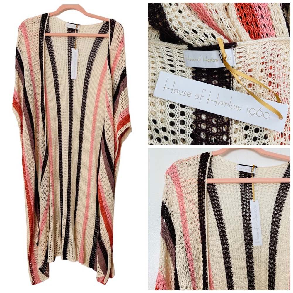 NWT House of Harlow 1960 Boho Knit Open Sleeve Cardigan Kimono Duster One Size